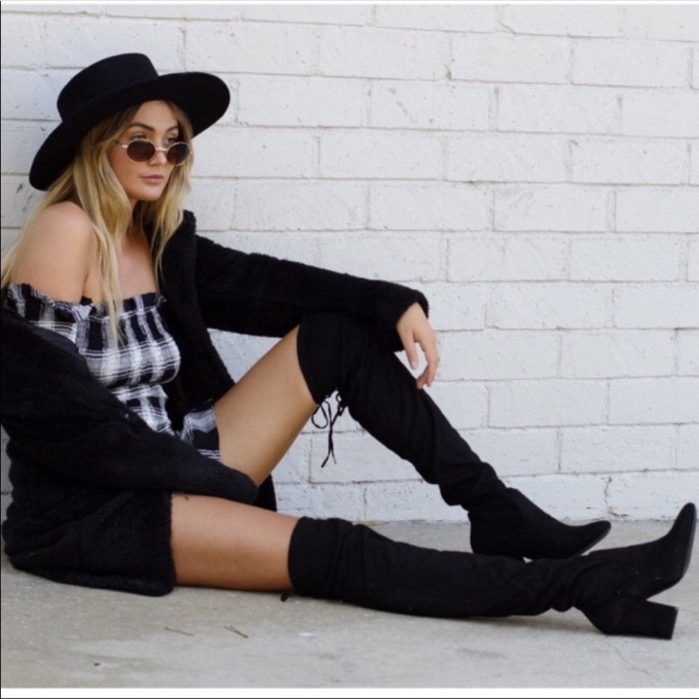 LAST!Over the Knee Vegan Suede Boots - Picture 2 of 6